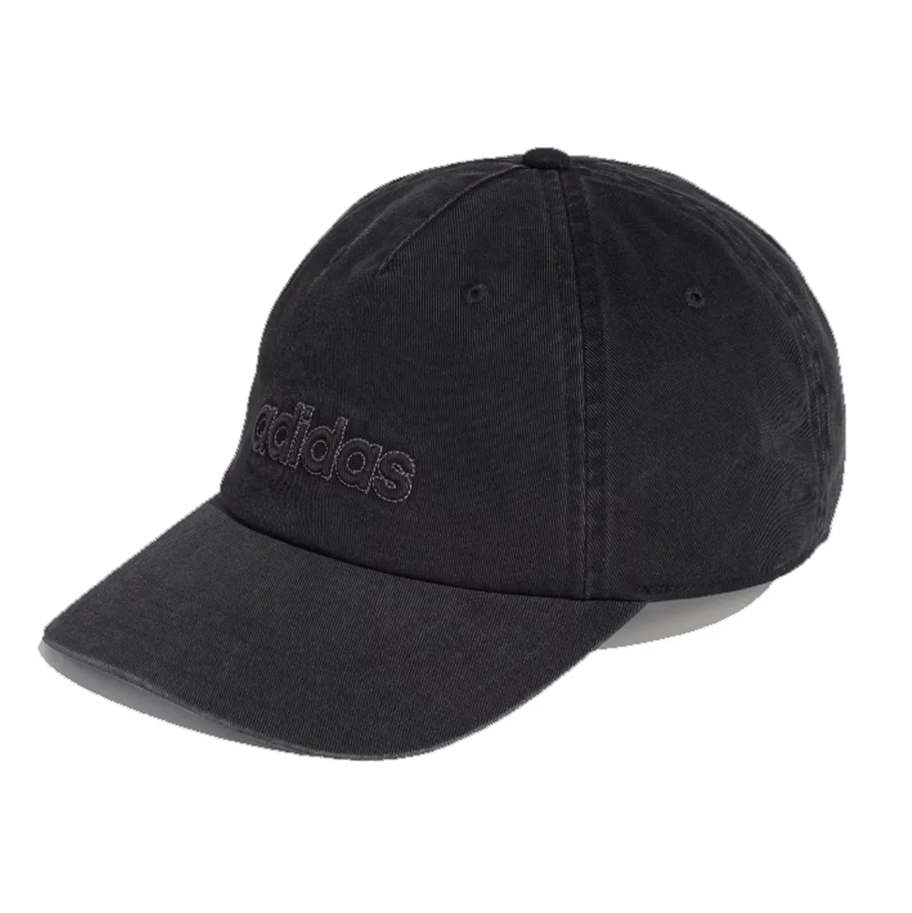Boné Adidas Dad Washed preto unissex em algodão, vista frontal lateral direita